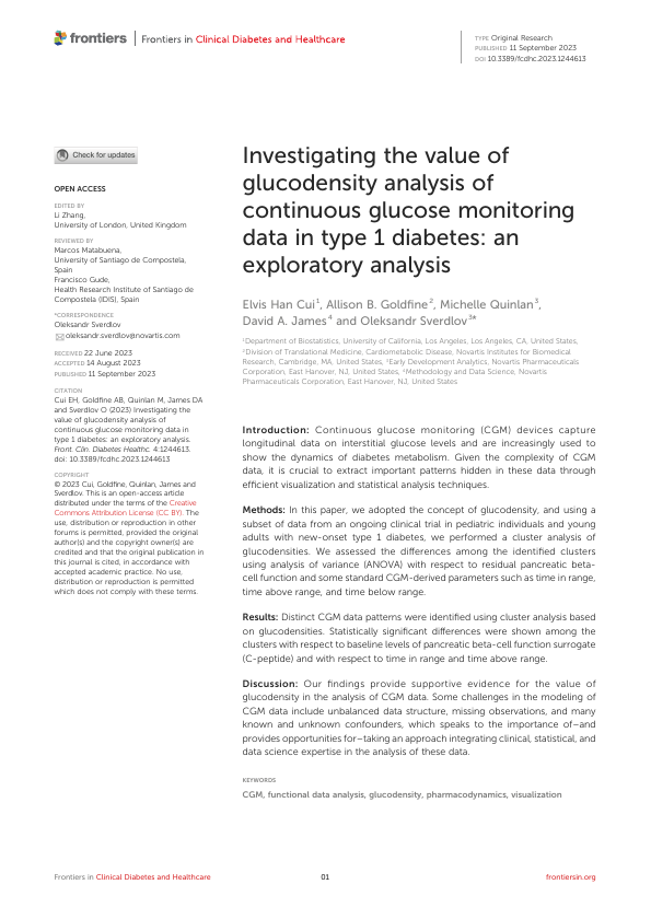 First page of Investigating the value of glucodensity analysis in Frontiers in Clinical Diabetes and Healthcare